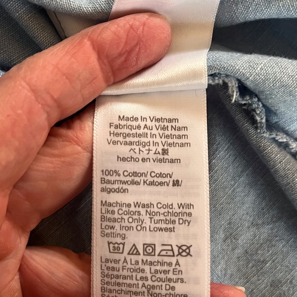 J. Crew Factory Chambray Blue Notched Collar Button Down Top - Picture 4 of 4